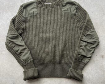 Vtg 90er Jahre Militär Herren 40 Schwerer Wolle Gerippter Strickkommando Pullover Grün USA