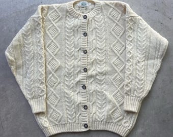 Cárdigan irlandés vintage Blarney Aran de lana, estilo pescador, punto trenzado, talla XXL para hombre.