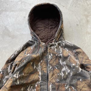 Sudadera con capucha y cremallera estilo camuflaje Mossy Oak vintage, fabricada en EE. UU., con forro polar, talla XL. imagen 2