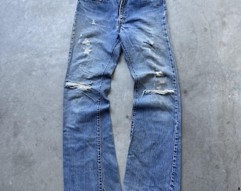 Vintage Men's 70s Levi's Flare Blue Jeans 30x32 Red Tab 517-0217 Distressed