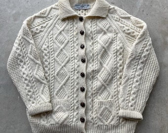 Vintage Sir Geoffrey Aran vest trui wol visser kabel gebreide maat M
