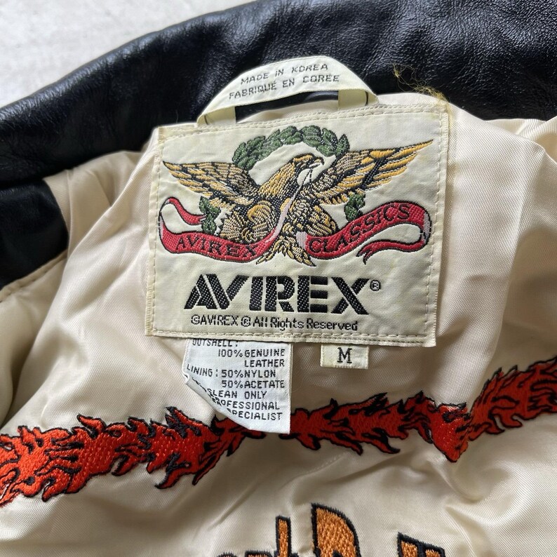 Vintage 90s Avirex Leather Jacket Biker D Pocket Desert Rally Black Jacks Size M image 3
