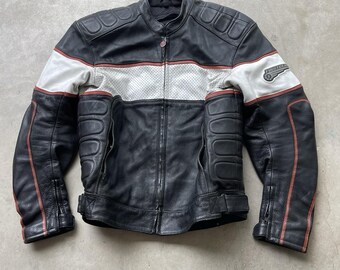Vintage eerste versnelling geperforeerd leren biker motorfiets gewatteerd jack maat 42