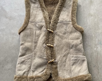 VTG vest van schapenvacht schapenvacht bruin cowboy marlboro man western ranch maat M VS
