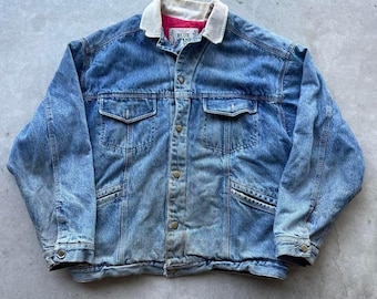 Vintage jaren 80 Calvin Klein Sport-denimjack gemaakt in de VS L Trucker Chore Lined