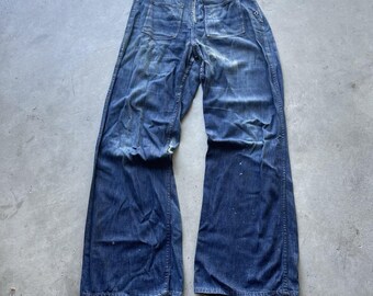 Vintage Bayly 1940s War Era Donut Side Button Fly Repaired Denim Jeans 29x31