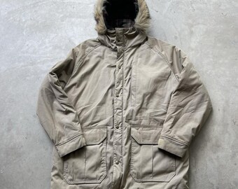 Vintage Woolrich heren wol gevoerde bruine parka jas coyote bontcapuchon maat L