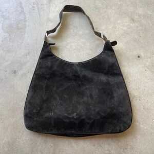 Salvatore Ferragamo Vintage Black Suede Hobo Shoulder Bag Silver Hardware