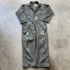 Vintage 60s Distressed Workwear Coveralls Talon Zip Faded Patched Boro 42x24
