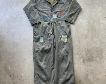 Vintage 60s Distressed Workwear Coveralls Talon Zip Faded Patched Boro 42x24
