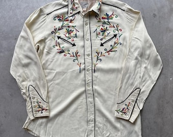 Vintage 1950er Jahre H Bar C Kettenstich Western Hemd Rockabilly Bestickt