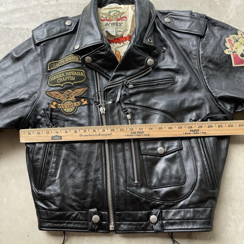 Vintage 90s Avirex Leather Jacket Biker D Pocket Desert Rally Black Jacks Size M image 6