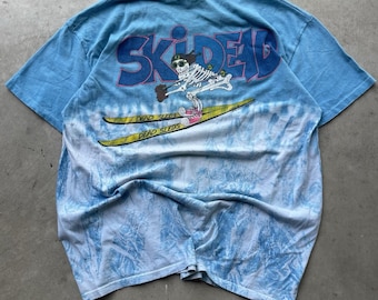 Vintage jaren 80 Grateful Dead shirt Ski Dead Skull maat XL Tie Dye Zeldzaam