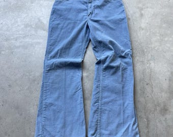 Vintage 70s Maverick Bell Bottom Pants Velvet Blue Corduroy Hippie Scovill Flare
