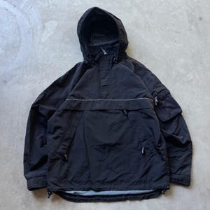 Vintage Gap Mens Black Nylon Anorak Pullover Hooded Jacket Utility Size Medium