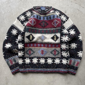Jersey vintage Woolrich para mujer, talla M/L, de lana y mohair, con estampado azteca, estilo casa de campo de los 90.