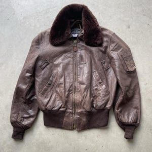 Vintage Avirex jacka herr stor brun läder B-15 G2 bomberjacka med päls, flyg 90-tal bild 1