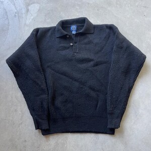 Vintage GAP Mens Black 100% Wool Ribbed Knit Polo Collar Sweater Large 90s