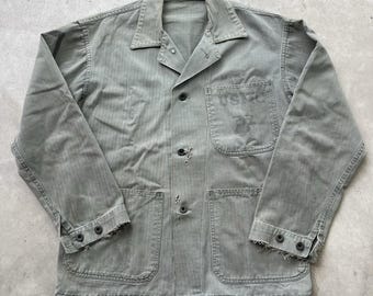 Chaqueta vintage P41 HBT del Cuerpo de Marines de EE. UU. de la Segunda Guerra Mundial, con el nombre Stencil Marine Corps Herringbone, talla M/L.