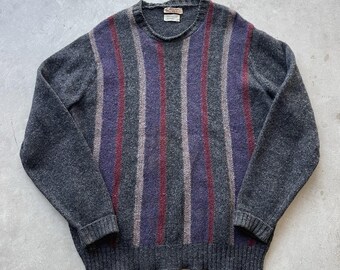 Vintage Alan Paine 100% Shetland Wool Pullover Sweater Stripe Size 42 Medium 70s