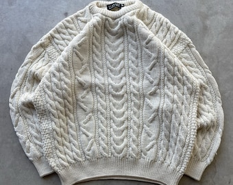 Vintage Blarney Stone Aran Wool Hand Knit Fisherman Sweater Ireland Made XXL