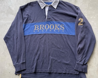 Vintage Brooks Brothers rugbypoloshirt heren XL Spellout Grail marinewit