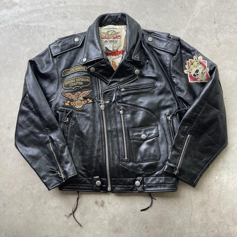Vintage 90s Avirex Leather Jacket Biker D Pocket Desert Rally Black Jacks Size M image 1