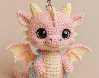 Gehäkelte Baby-Drache-Schlüsselbund-Muster, Amigurumi Plush PDF, Anfänger freundliches Handwerk