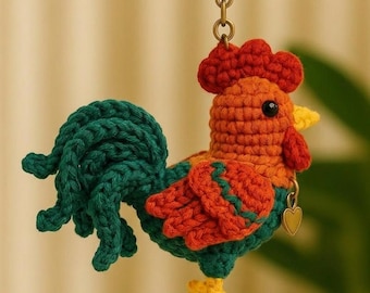 Hahn Schlüsselanhänger Muster PDF | Anleitung für Amigurumi Bauernhof Tier Anhänger (Digitaler Download)
