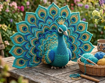 Royal Peacock Häkelanleitung, Amigurumi Spielzeug, PDF Vogel Handwerk (Instant Download)