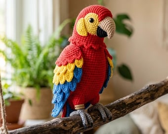 Scarlet Macaw Crochet Pattern PDF, Realistic Amigurumi Bird Toy (Instant Download)
