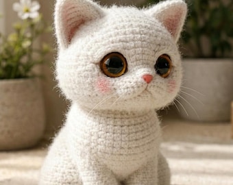 Big-Eyed Pocket Kitten Amigurumi Crochet Pattern (PDF) | Beginner Plush Cat Toy