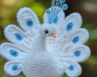 White Peacock Crochet Pattern, Amigurumi Bird PDF, Intermediate Toy Craft (Instant Download)