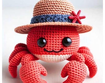 Krabbe gehäkelt Amigurumi Muster, Sommer Strand Hut Plüschtier, PDF-Download