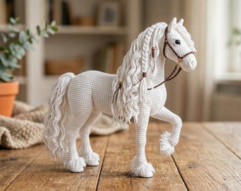 Amigurumi weißes Pferd Häkelanleitung, Realistisches Plüschtier PDF (Anfängerfreundlich)