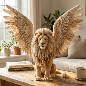 Virkmönster med bevingat himmelskt lejon i PDF-format, avancerad amigurumi-leksaksdesign