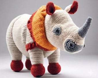 Ramona Rhino Crochet Pattern PDF, Amigurumi Rhinoceros Toy, Cute Animal Plush Pattern, DIY Crochet Gift, Intermediate Crochet Project