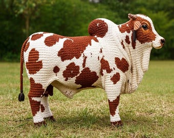 Levensgroot haakpatroon brahmaanse stier, realistische amigurumi-pdf, boerderijdierenspeelgoed (digitale download)