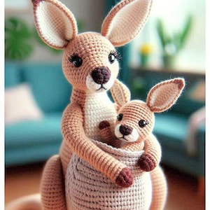 Mama Kangaroo Crochet Pattern | Baby Joey Amigurumi Toy PDF, Nursery Decor