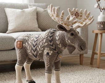 Nordischer Moose Amigurumi Häkelanleitung, besticktes Rentier (PDF-Muster)