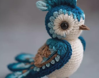 Realistischer Blauhäher Häkelanleitung PDF, Amigurumi Vogel Tutorial (Fortgeschrittene)