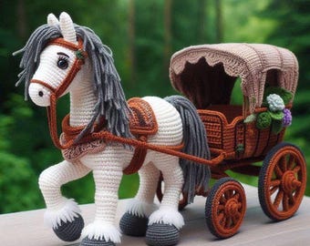 Pferdekutsche Häkelanleitung, Amigurumi PDF Spielzeug, Märchenbuch Tier