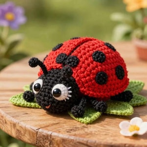 Virkat nyckelpigamönster, amigurumi-leksak, nybörjarvänlig PDF (direktnedladdning)