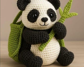 Bao Panda Crochet Pattern: Amigurumi PDF Plush Toy with Bamboo, Tote Bag (Digital Download)