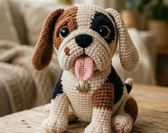 Crochet Puppy Dog Pattern, Amigurumi Patchy Dog Plush Toy (PDF)