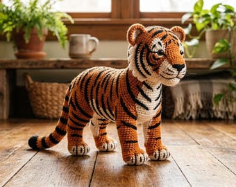 Realistic Tiger Amigurumi Crochet Pattern | Striped Plush Toy PDF (Intermediate)