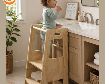 Toddler Kitchen Step Stool – Adjustable Helper Tower for Cooking, Learning, Bathroom Sink Use