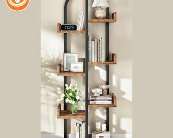 Adjustable Geometric Bookshelf – Modern Staggered Bookcase, Minimalist Storage Shelf