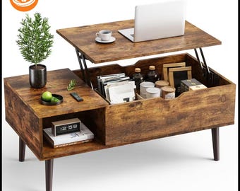 Lift-Top Coffee Table with Hidden Storage – Modern Wood Desk for Small Spaces