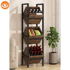 3 Tier Wooden Basket Storage Organizer – Vertical Space-Saving Rack